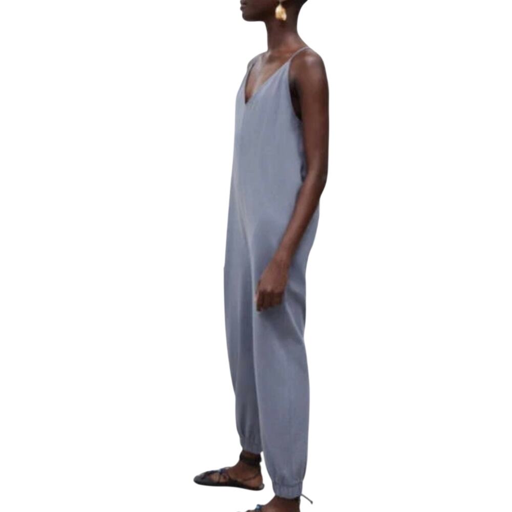 Zara Cotton Jumpsuit Slate Grey Small Tapered Leg Loose Fit NWT